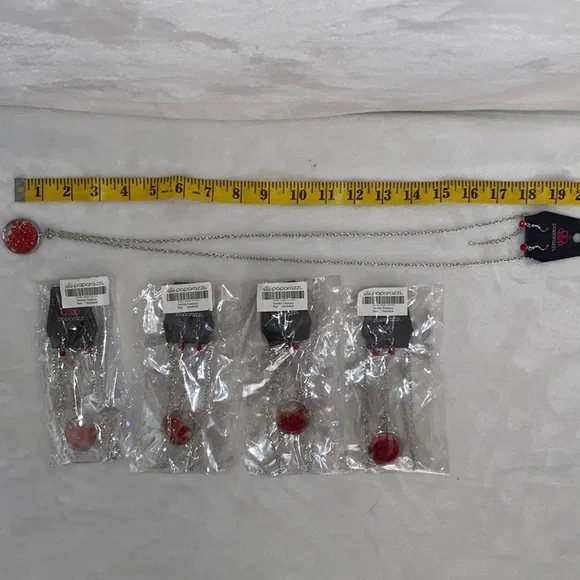Lot of 40 Paparazzi Twinkly Treasury Red Necklace & Earring sets new in packages - Picture 10 of 11
